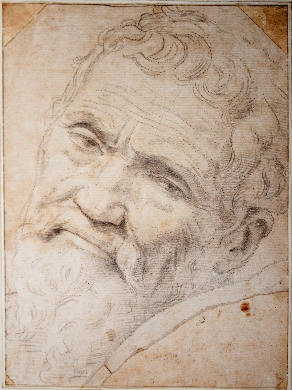 Portret Michała Anioła Buonarrotiego. Węgiel, kreda na papierze, ok.1550 autorstwa Daniele da  Volterra
