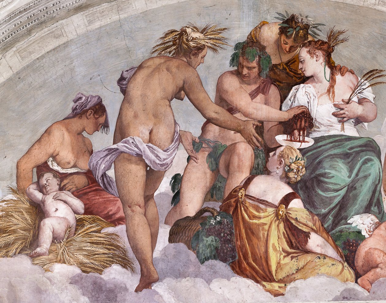 Alegorie Lata i Jesieni (Bachus i Ceres), Ściana Północna, luneta nad Drzwiami do Ogrodu, Sala Olimpu autorstwa Veronese