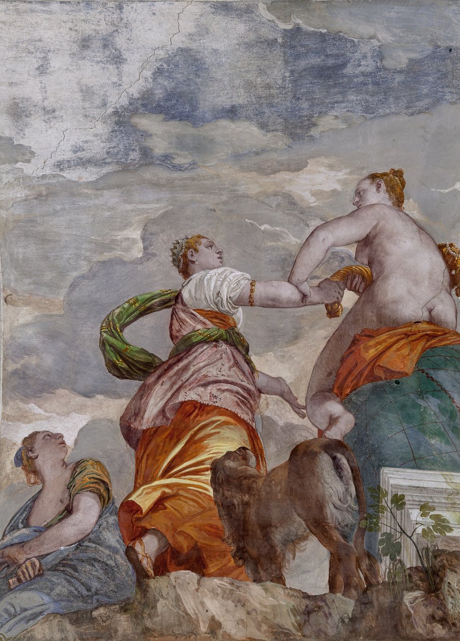 Fortuna, ambicja i zazdrość, pokój małego psa, fragment z 2632662 autorstwa Veronese
