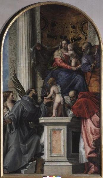 Madonna z Dzieciątkiem na tronie, św. Jan Chrzciciel jako chłopiec, św. Józef, św. Hieronim, św. Justynia i św. Franciszek autorstwa Veronese