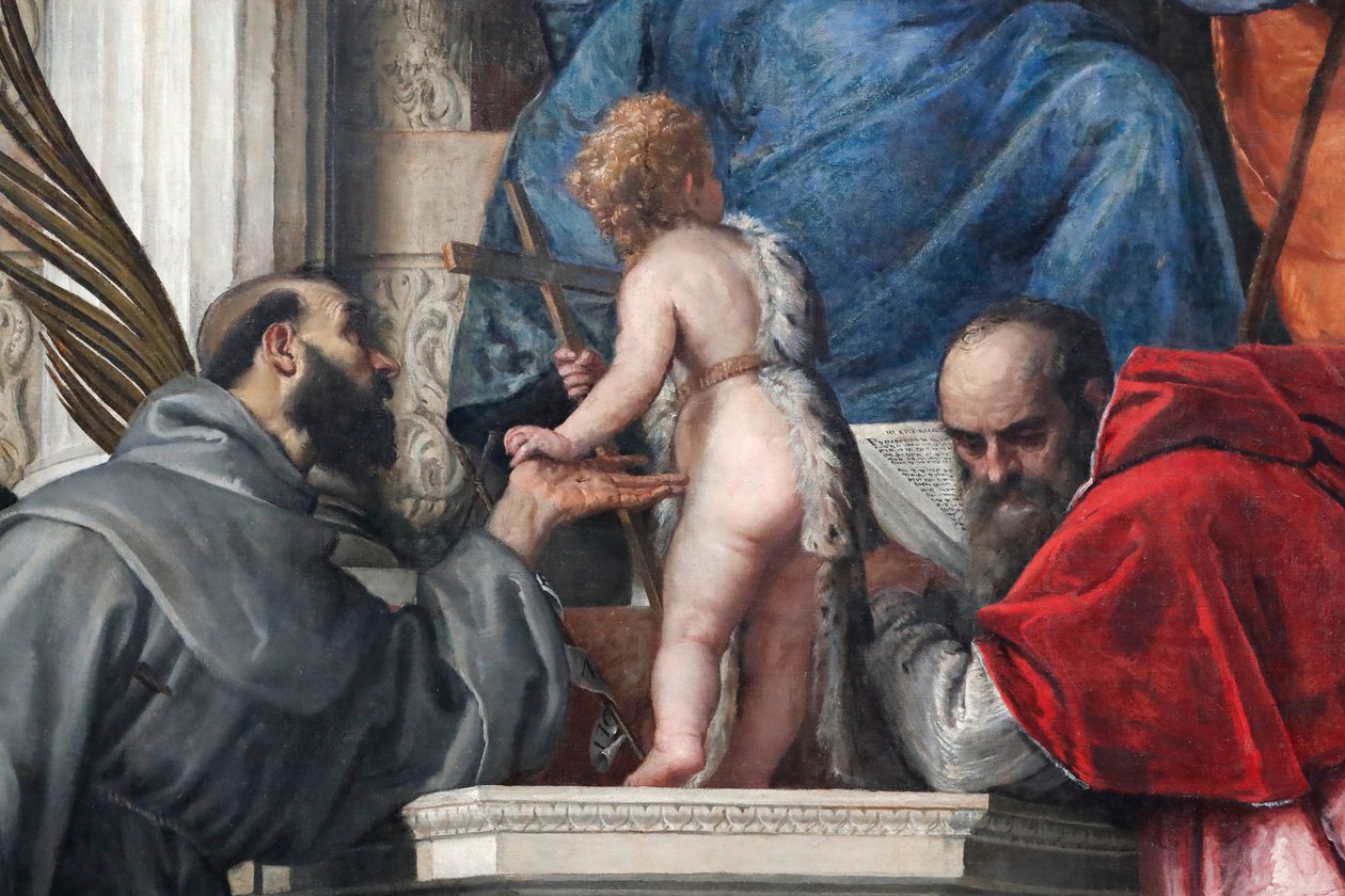 Madonna z Dzieciątkiem ze świętymi Józefem, Justyną, Franciszkiem, Dzieciątkiem Janem Chrzcicielem i Hieronimem autorstwa Veronese