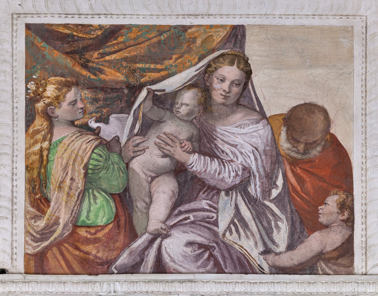 Madonna z Dzieciątkiem Jezus i św. Katarzyna ofiarująca Jezusowi gołębicę, Ściana południowa Pokoju Psa, fragment 2632659 autorstwa Veronese