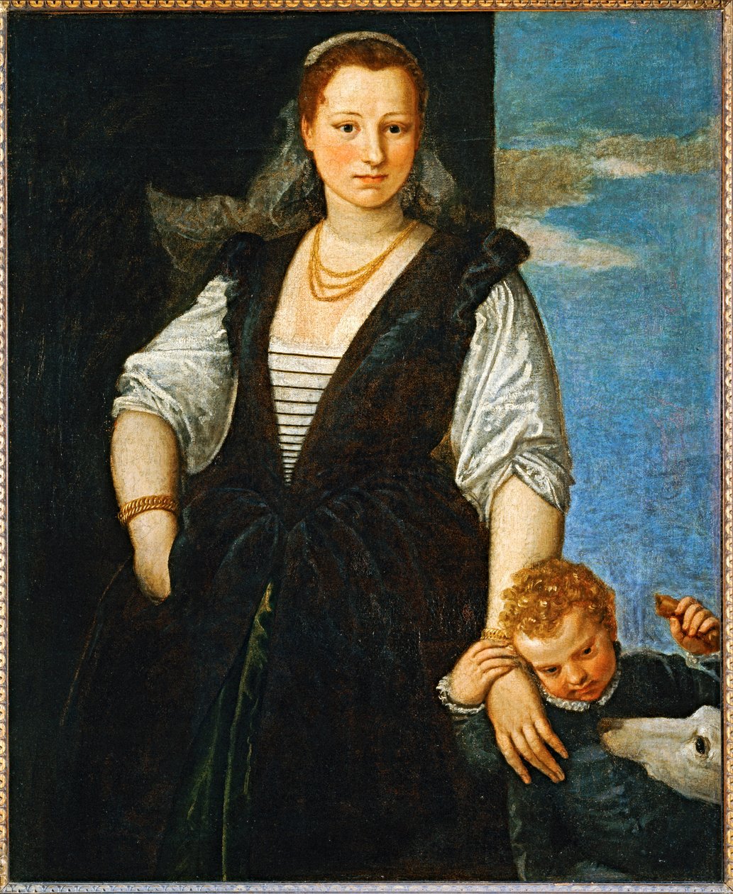 Portret kobiety z dzieckiem i psem - Portrait de femme avec un enfant et un chien ... autorstwa (1528 88) Veronese