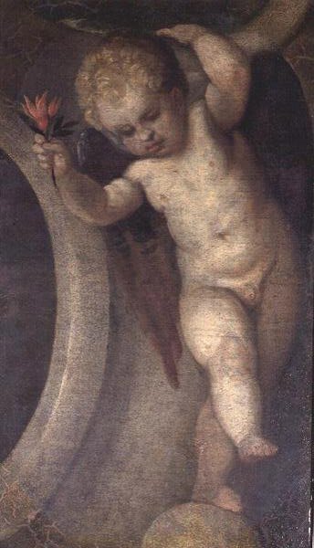 Putto z czerwonym kwiatem (patrz też 67073) autorstwa Veronese