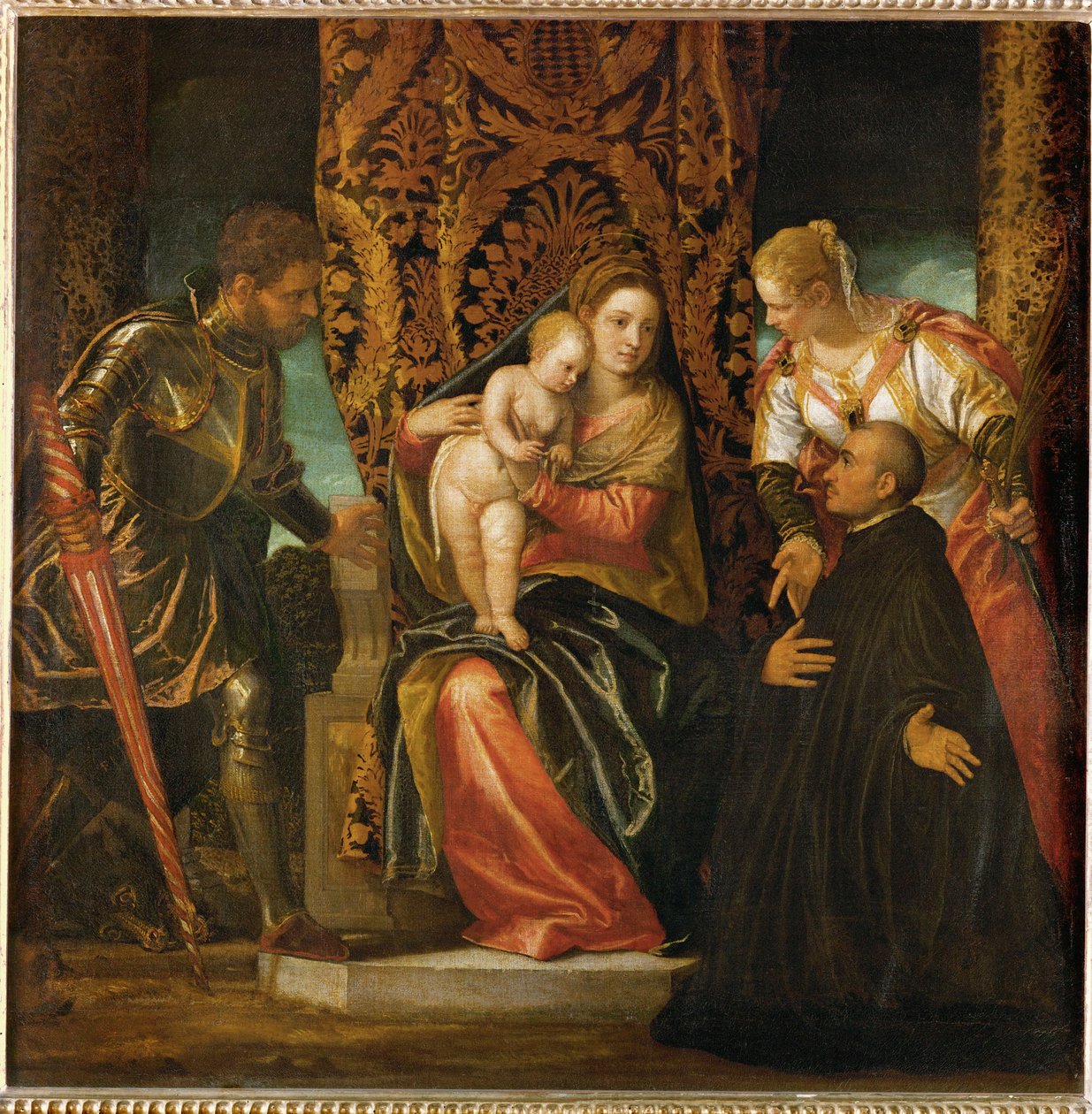 Święta Maria i Jezus między świętymi Jerzym i Justyną z klęczącym mnichem benedyktyńskim ... autorstwa (1528-88) Veronese