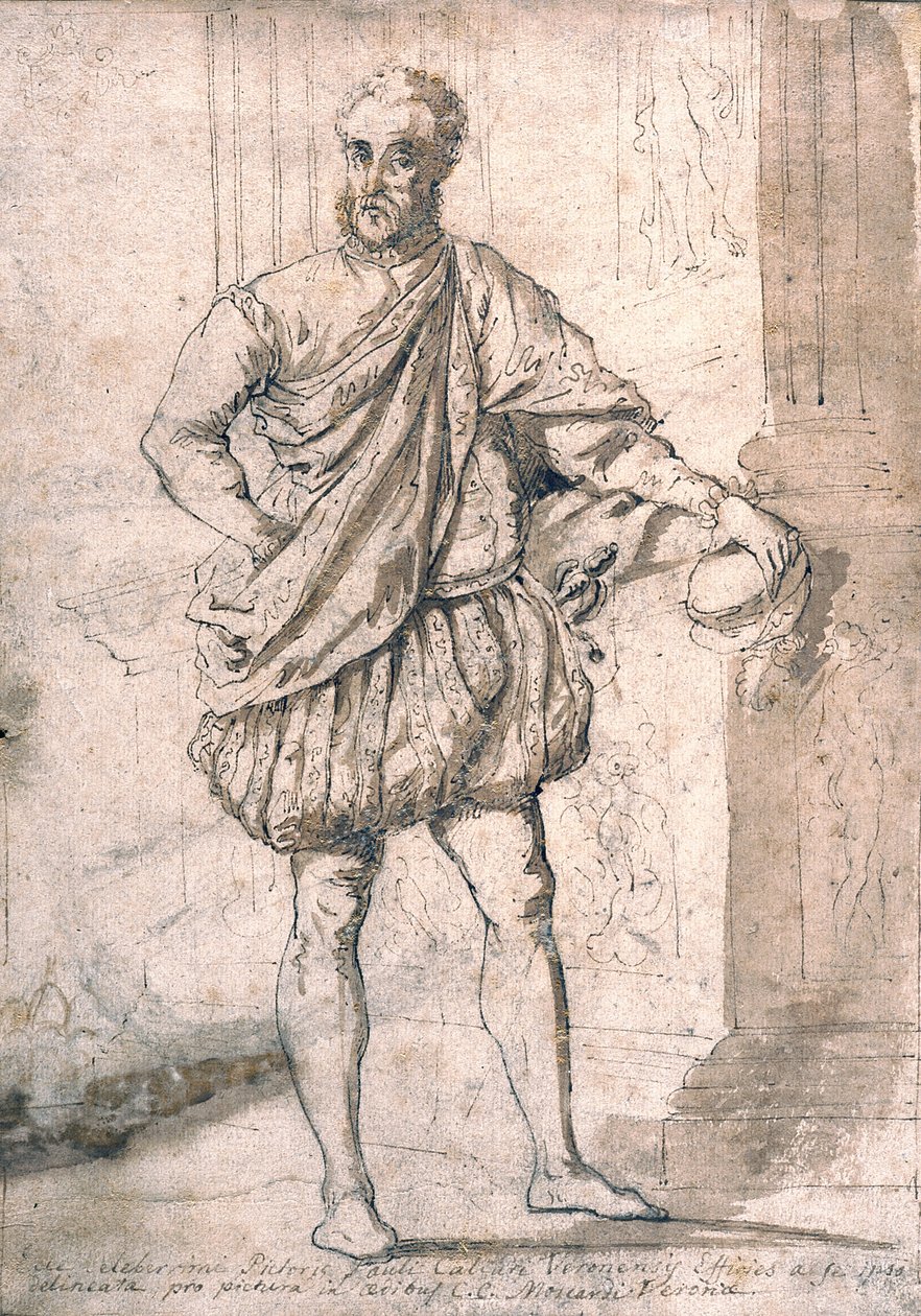 Autoportret (pióro, brązowy tusz i brązowy tusz zmywane na kremowym papierze) autorstwa (1528 88) Veronese