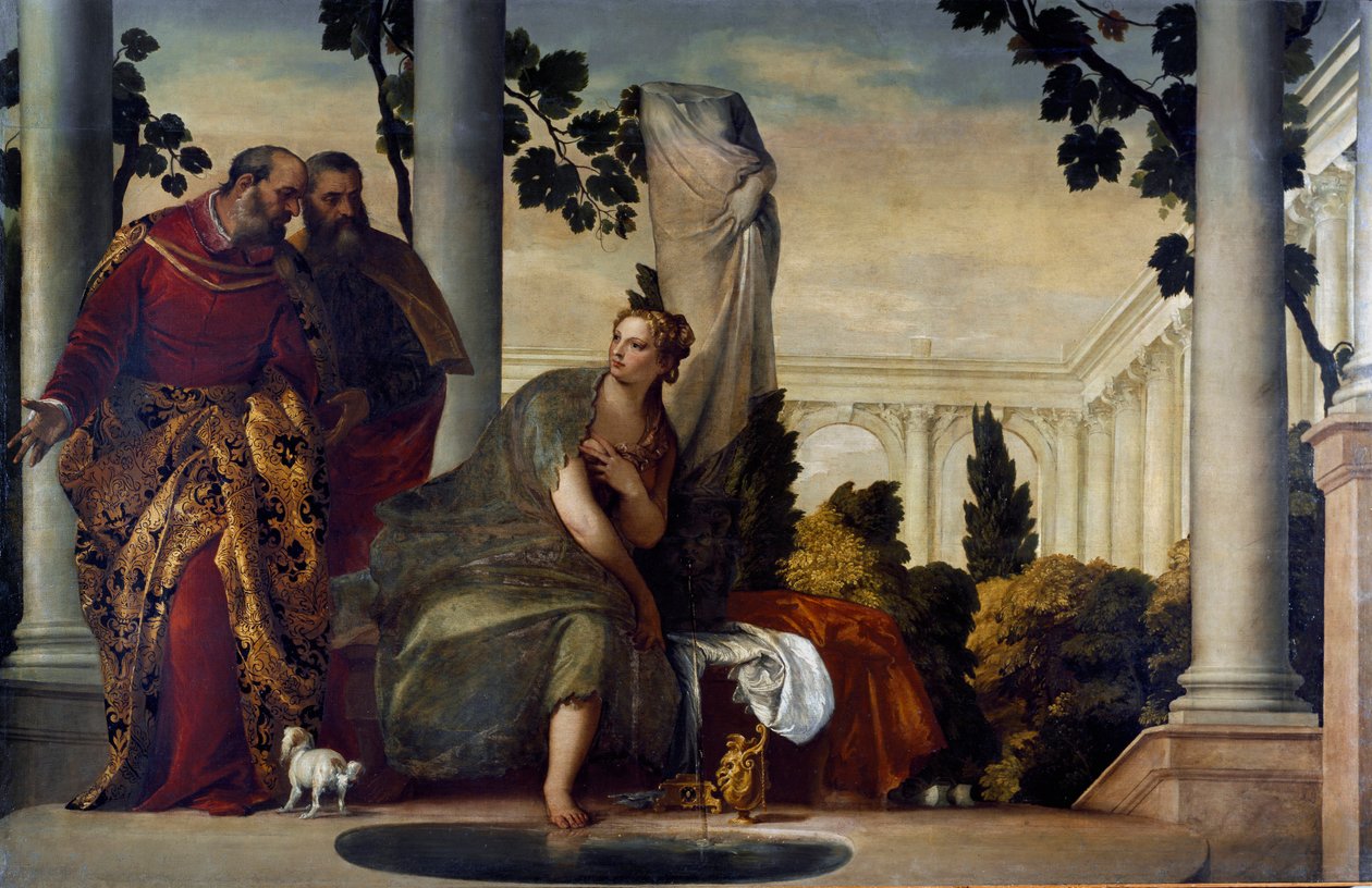 Suzanne i starcy. Obraz Paolo Caliariego Paul Veronese (1528-1588), ok. 1570. Olej na płótnie. Wymiary: 175x320cm. Geny, kolekcja Banca Carige autorstwa Veronese