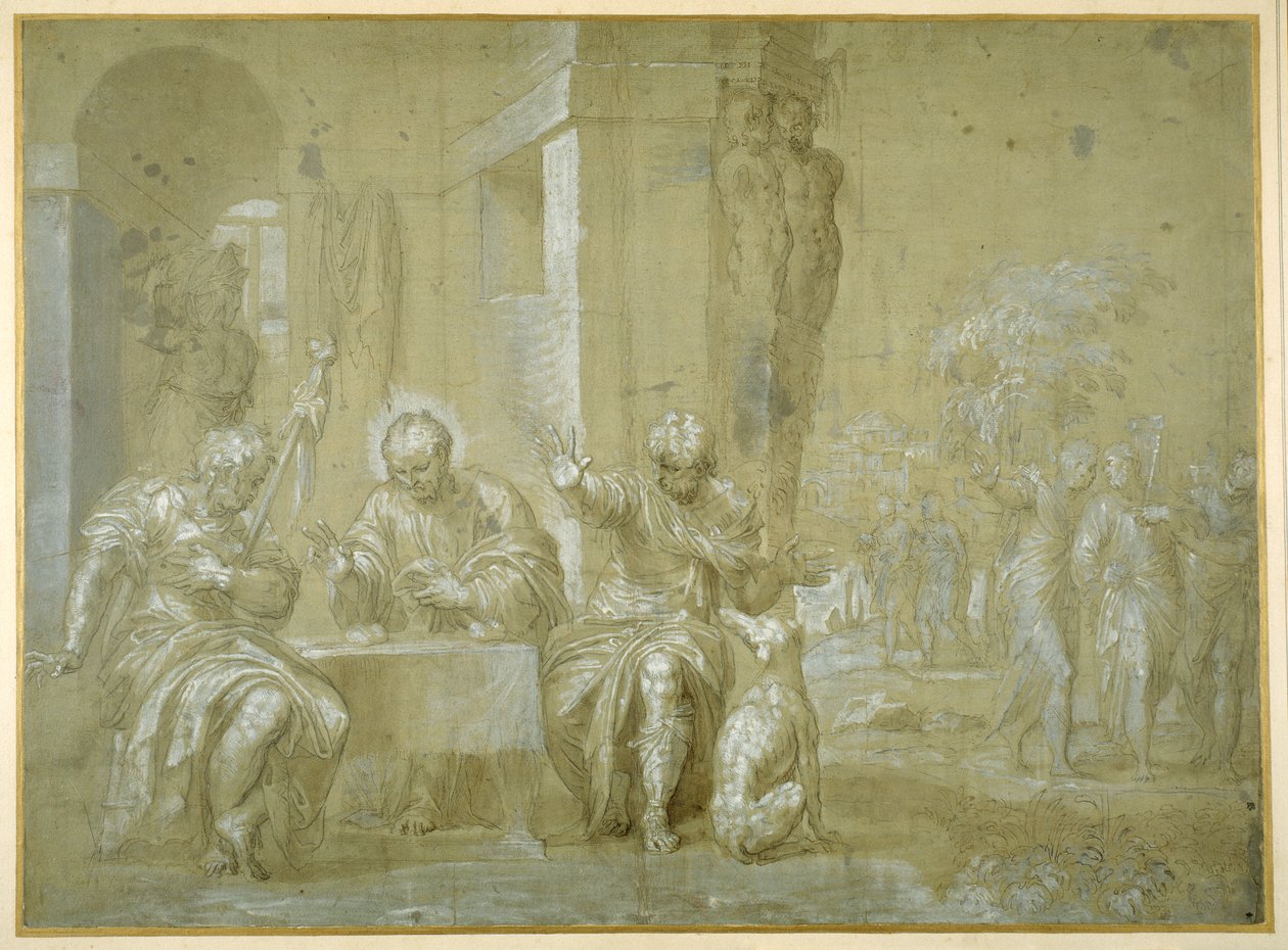 Wieczerza w Emaus, ok. 1550 (długopis, czarny tusz i brązowe pranie na papierze) autorstwa Veronese