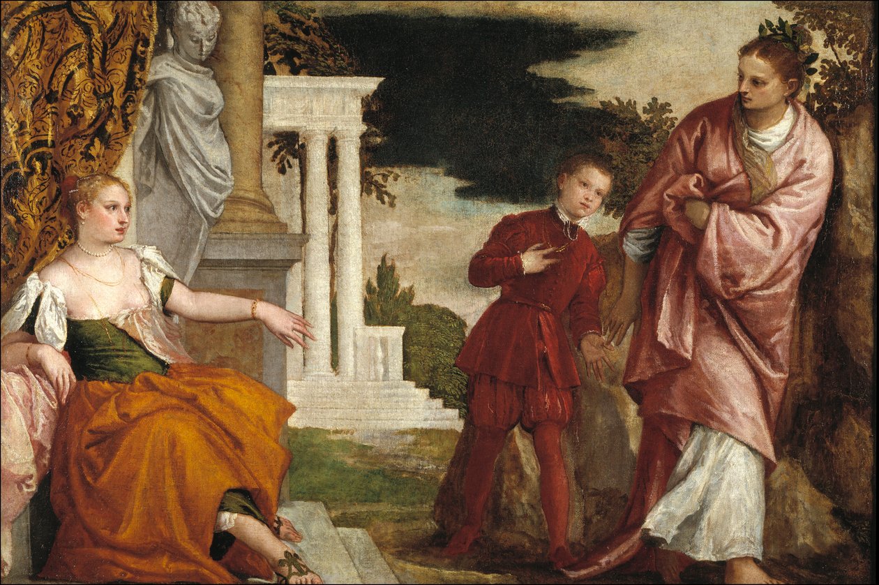 Młody człowiek między cnotą a cnotą - Młody człowiek między cnotą a cnotą - Veronese, Paolo (1528-1588) - ok. 1581 - Olej na płótnie - 102x153 - Museo del Prado, Madryt autorstwa Veronese