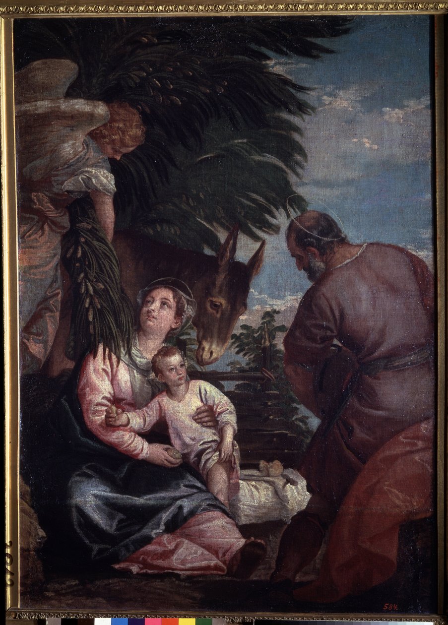 Odpocznij podczas lotu do Egiptu. Obraz Paolo Veronese (1528-1588). olej na płótnie autorstwa Veronese