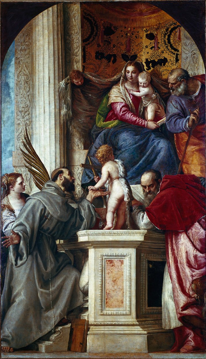 Święta Rodzina ze Świętymi (Święta Rozmowa znana jako Pala di San Zaccaria lub Ołtarz św. Zachariasza). Obraz Paolo Caliari Paolo Veronese (1528-1588) autorstwa Veronese
