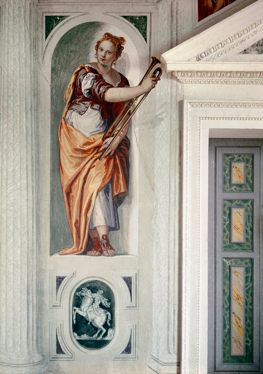Trębacz. Obraz Paolo Caliariego zwany Paolo Veronese (1528-1588), ok. 1561. Fresk. Maser (Treviso), Villa Barbaro autorstwa Veronese