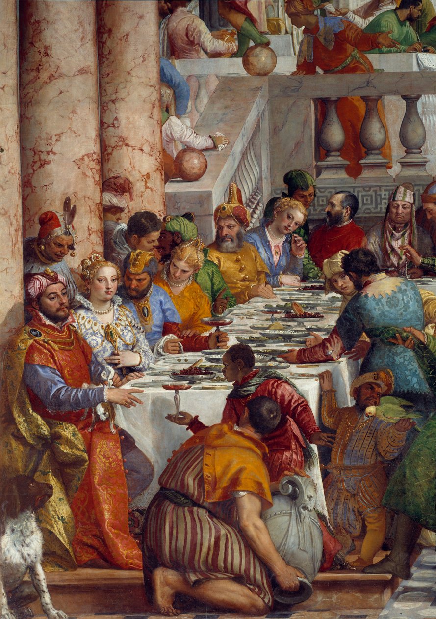 Wesele Kany, szczegół: Posiłek książąt. Fresk Paolo Veronese (1528-1588) Ec. pt. autorstwa Veronese