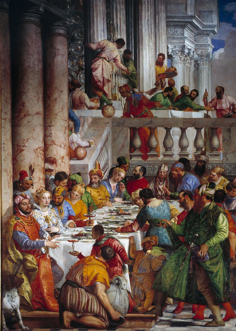 Wesele Kany, szczegół: Posiłek książąt. Fresk Paolo Veronese (1528-1588) Ec. pt. autorstwa Veronese