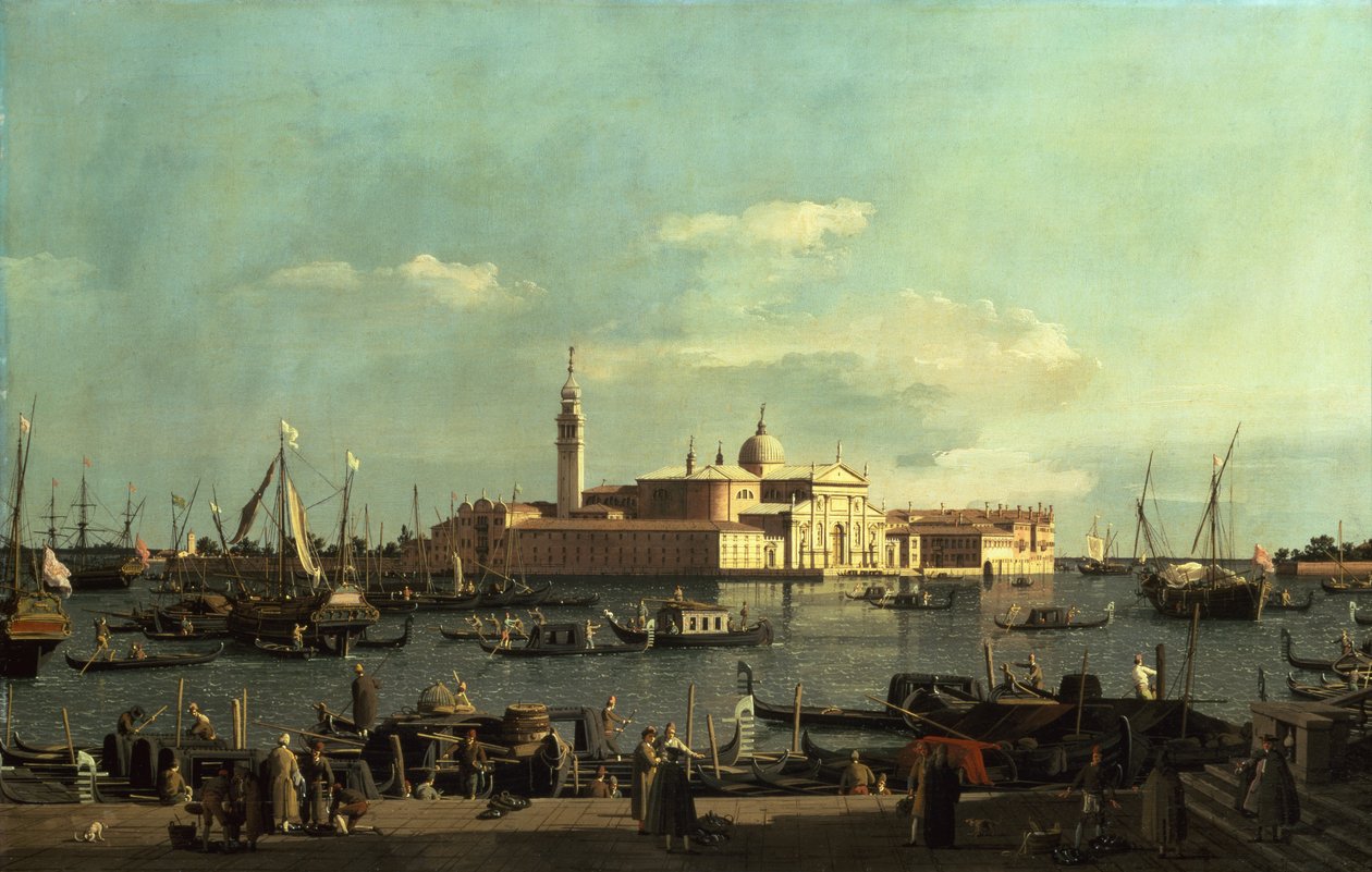 Widok na basen San Marco z Riva Degli Schiavoni, Wenecja (olej na płótnie) autorstwa Canaletto