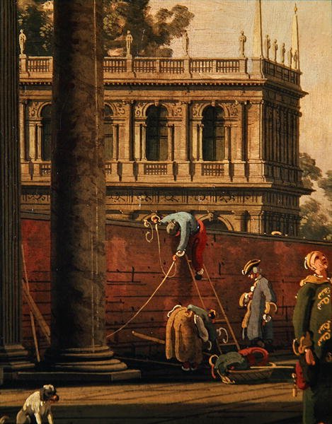 Capriccio mężczyzny wspinającego się po ścianie (olej na płótnie) autorstwa Canaletto
