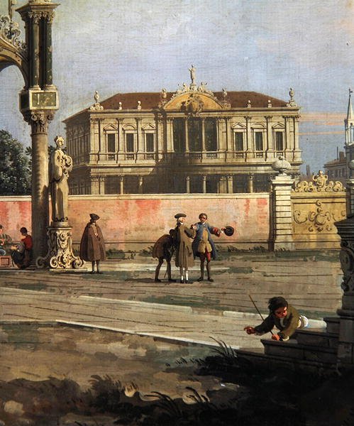 Fragment kamienicy i placu miejskiego (olej na płótnie) autorstwa Canaletto