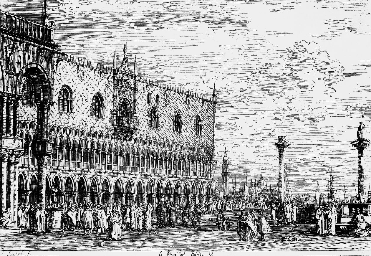 Pałac Dożów i Piera del Bando, Wenecja, grawerowanie przez kanał Giovanniego Antonio, znany jako Canaletto (1697-1768), Włochy autorstwa Canaletto