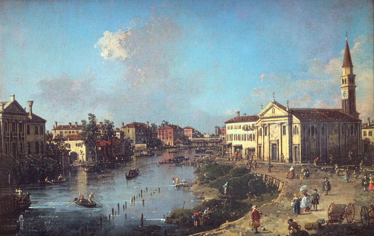 Dolo nad Brentą, z kościołem św. Rocha i willą Zanon-Bon autorstwa Canaletto