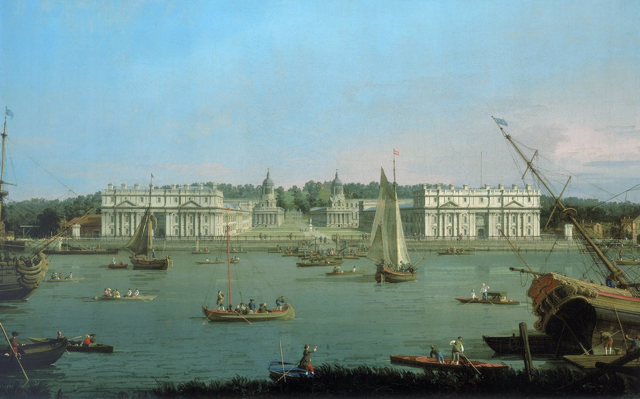 Szpital Greenwich widziany z północnego brzegu Tamizy, ok. 1752 (olej na płótnie) autorstwa (1697 1768) Canaletto