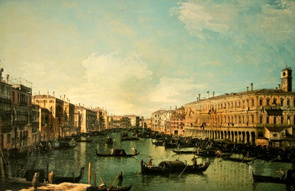 Canal Grande, Wenecja, patrząc na północ z okolic mostu Rialto (olej na płótnie) autorstwa Canaletto