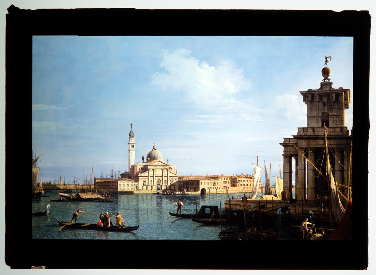 Wyspa San Giorgio Maggiore, Wenecja z Punta della Dogana i licznymi statkami (olej na płótnie) autorstwa (1697 1768) Canaletto