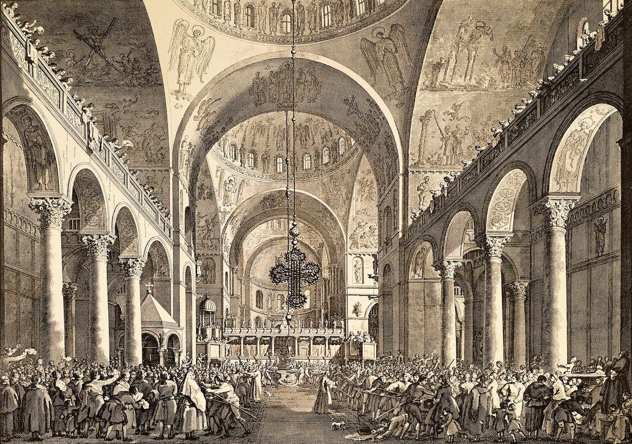 Kanał Giovanniego Antonio, znany jako Canaletto (1697-1768) i Giovanni Battista Brustolon (1712-1796), ryciny przedstawiające nowo wybranego doża Wenecji. Włochy autorstwa (1697 1768) Canaletto