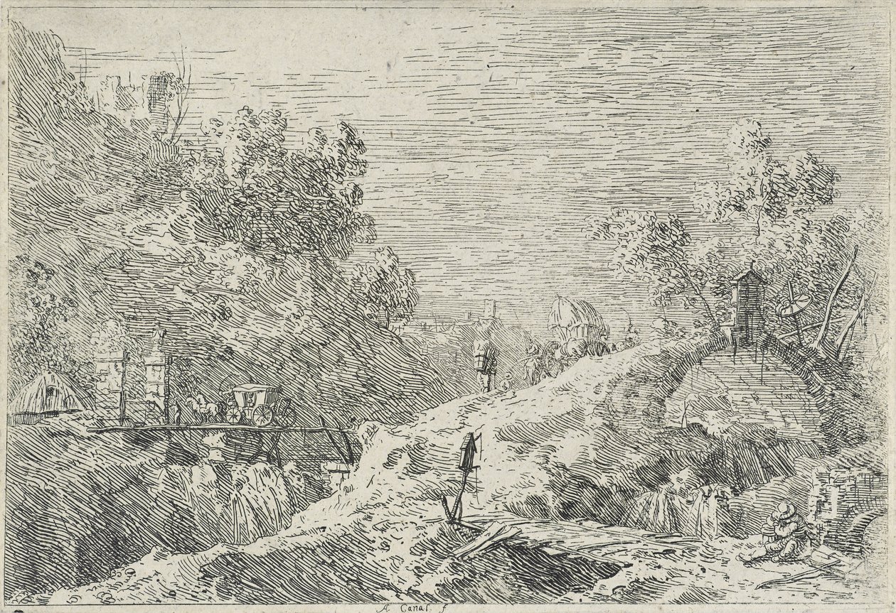 Pejzaże z pięcioma mostami, bez daty (akwaforta) autorstwa Canaletto
