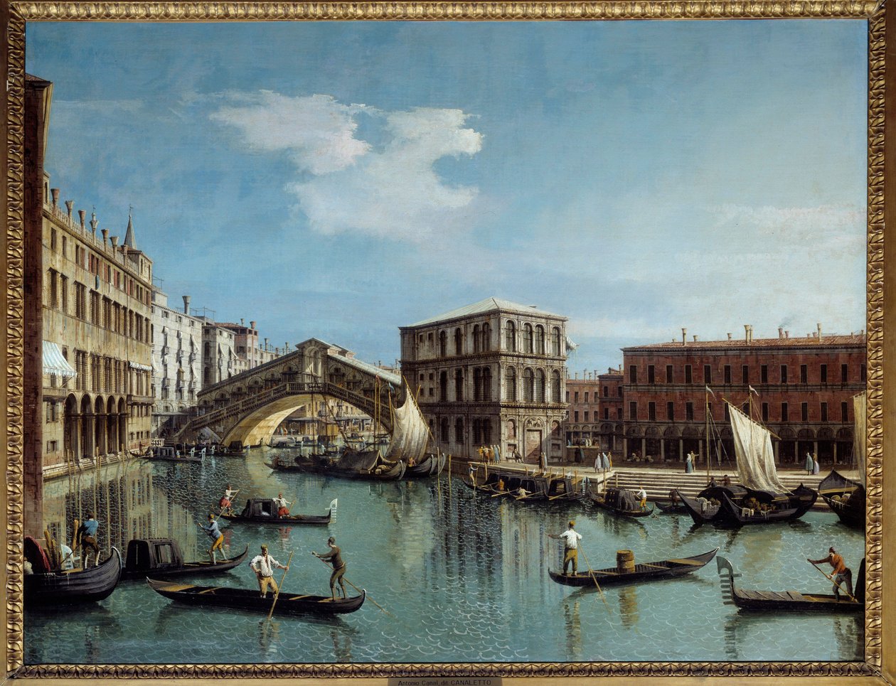 Le pont du Rialto a Wenecja Obraz Antonio Canal Dit Il Canaletto (1697-1768) XVIII-wieczne słońce. 1,19x1,54 m - Most Rialto w Wenecji. Obraz Antonio Canal zwany Canaletto (1697-1768) autorstwa Canaletto
