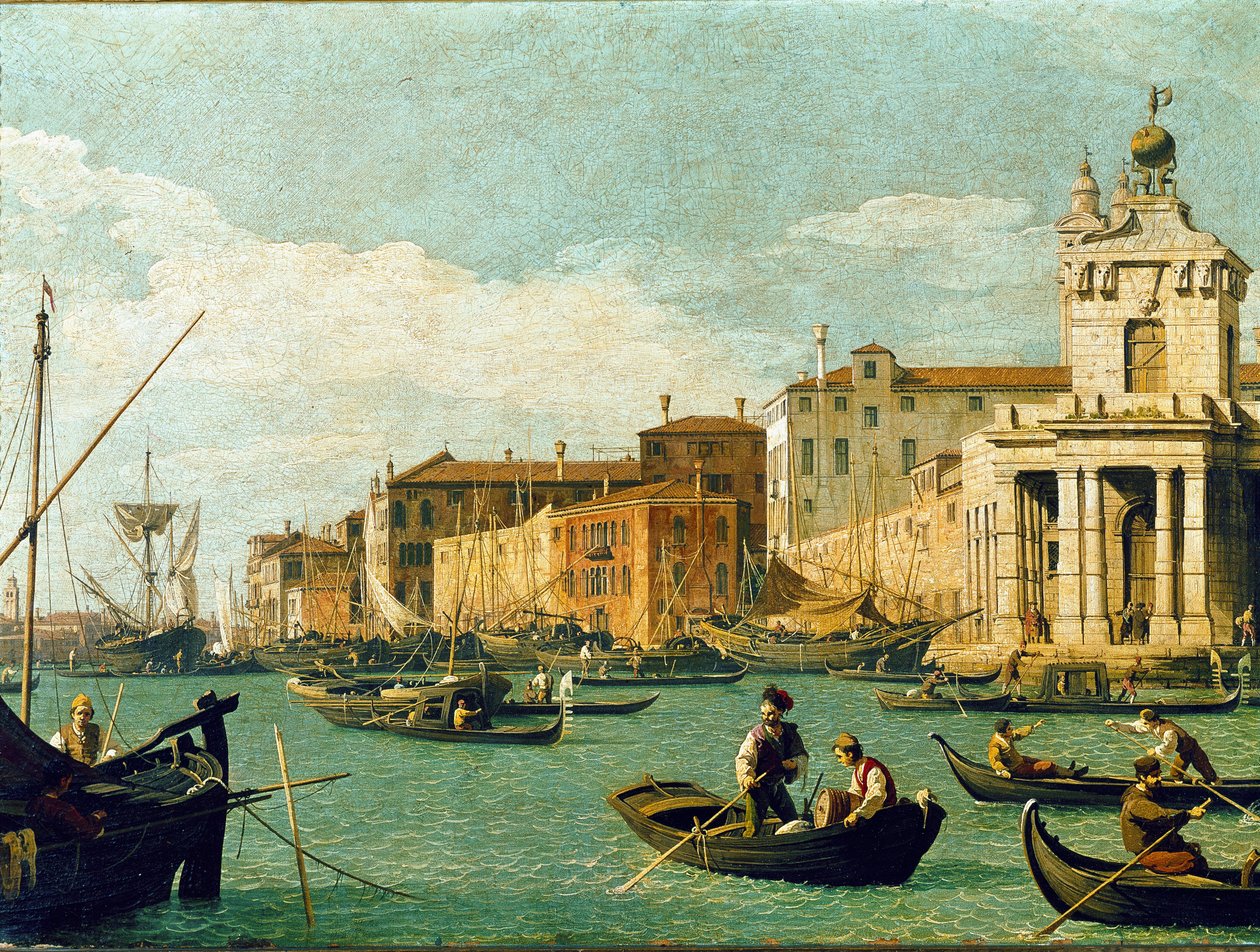 Punta della Dogana i kanał Giudecca, Wenecja (olej na płótnie) autorstwa Canaletto