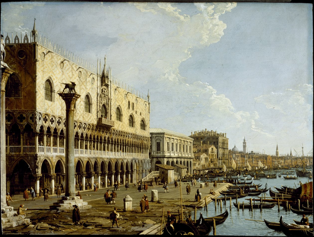 Wenecja: widok na Pałac Dożów i Riva degli Schiavoni z Piazzetta, ok. 1729 (olej na płycie miedzianej) autorstwa Canaletto
