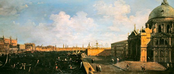 Widok na Canal Grande i Santa Maria della Salute (olej na panelu) autorstwa Canaletto