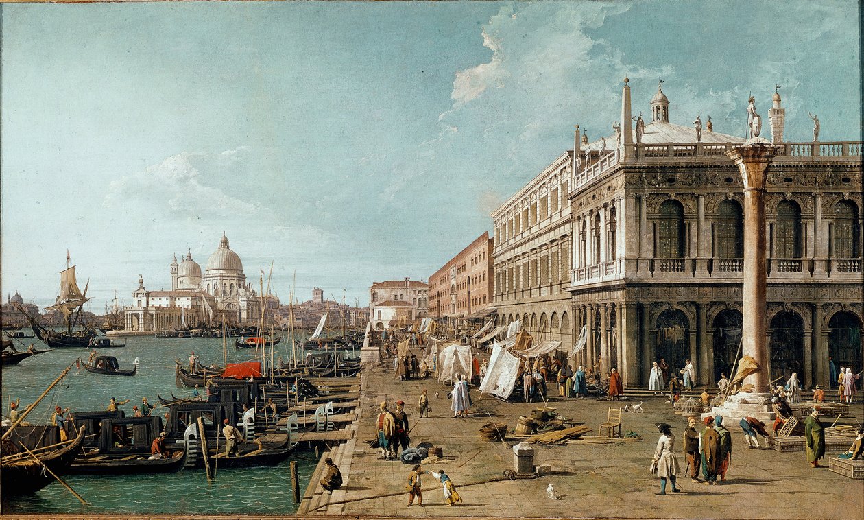 Widok na molo, Biblioteca Marciana i kolumnę św. Teodora, Wenecja autorstwa Canaletto