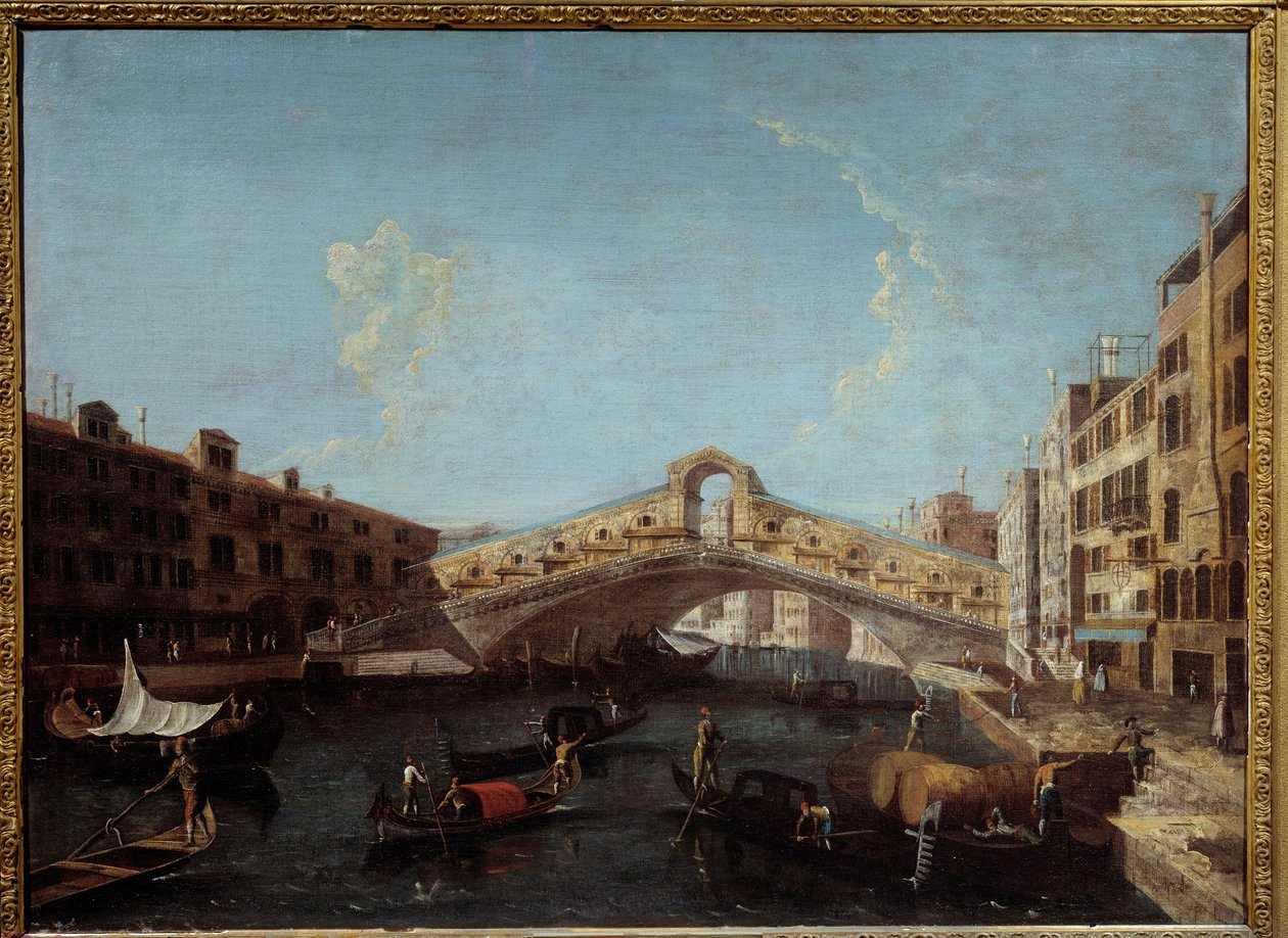 Widok na most Rialto w Wenecji Gondole na Canale Grande. Obraz Antonio Canal dit Canaletto (1697-1768) XVIII w. Nimes, Muzeum Sztuk Pięknych autorstwa Canaletto