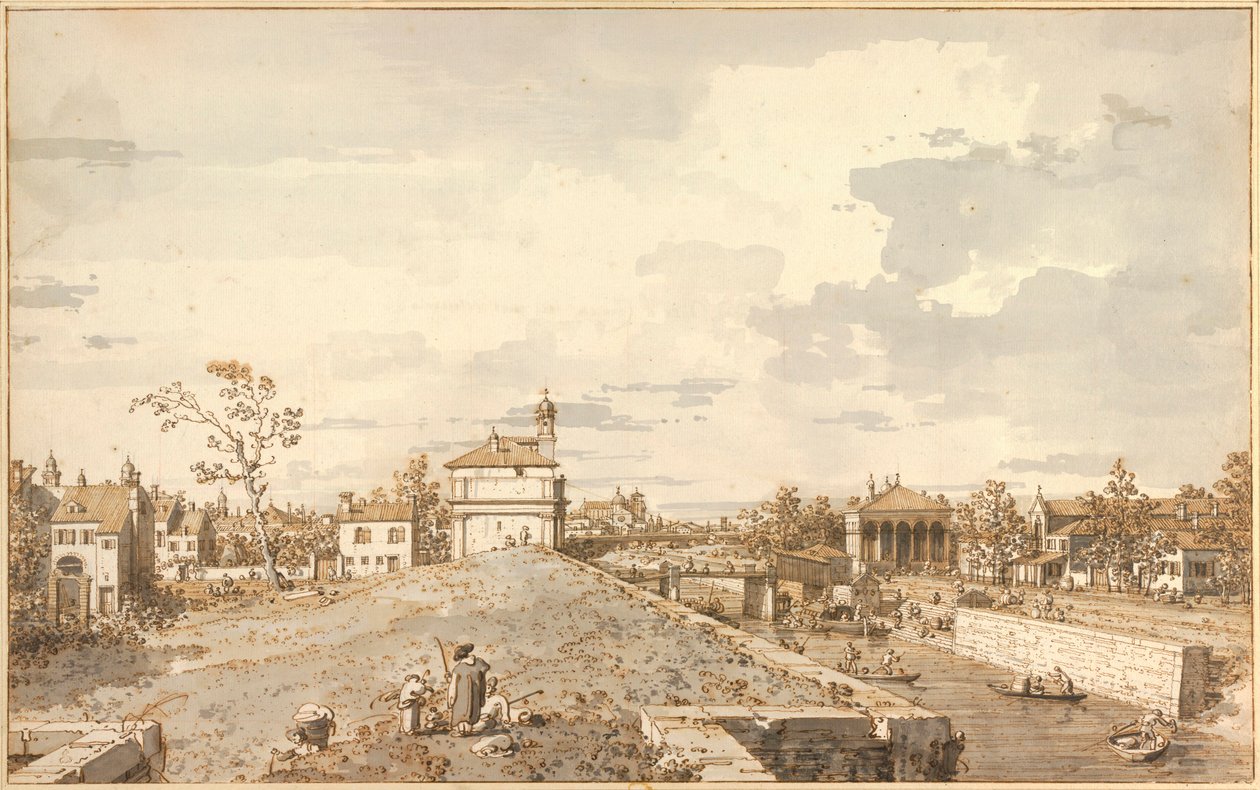 "" Vue de Porta Portello avec le canal Brenta, Padoue "" (Porta Portello z kanałem Brenta w Padwie) Dessin a la plume d