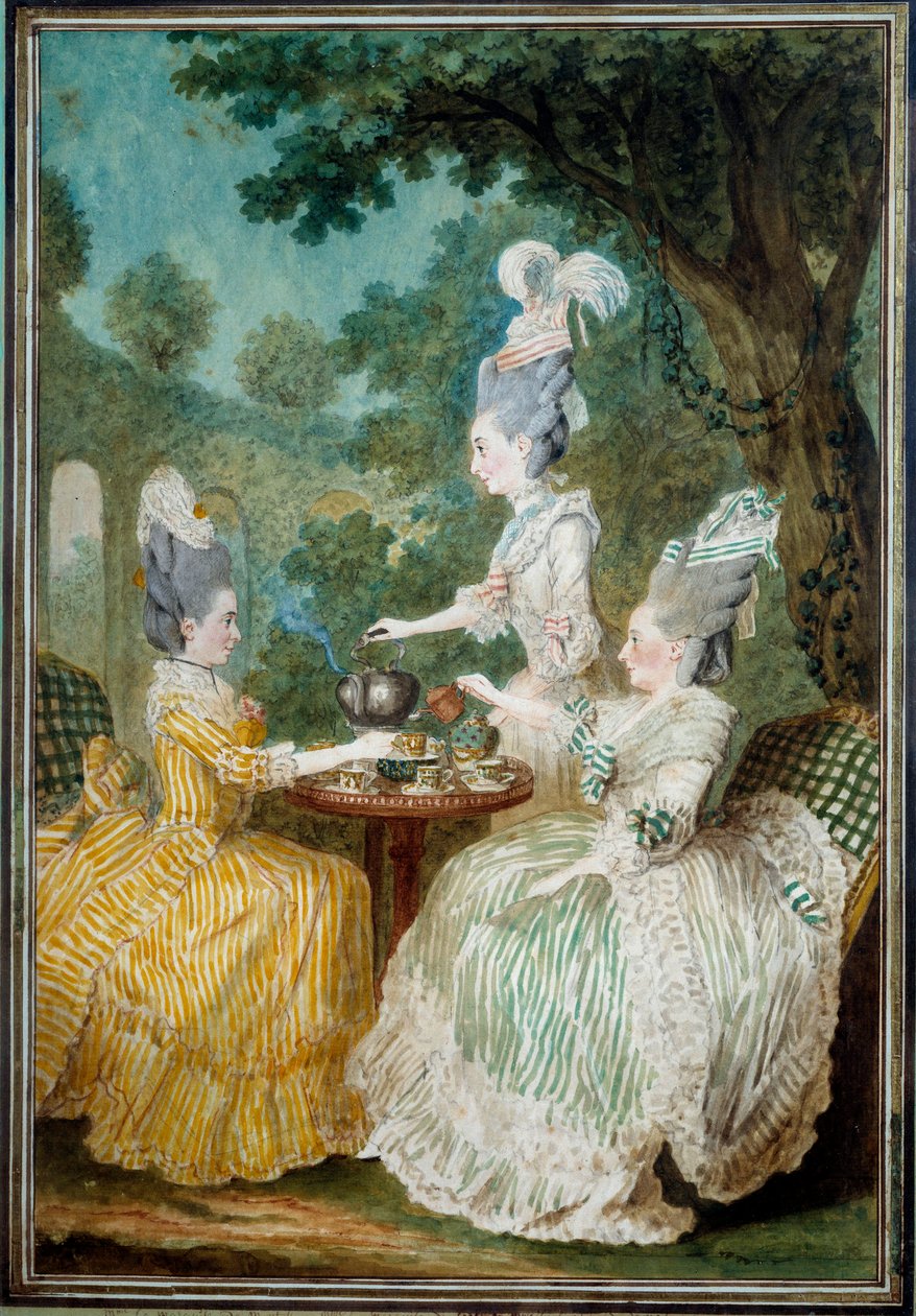 Panie z Montesson, Crest i Damaszku biorące akwarela Louis carrogis dit Carmontelle (1717-1806) 1773. Paryż, Musee Carnavalet autorstwa Carmontelle