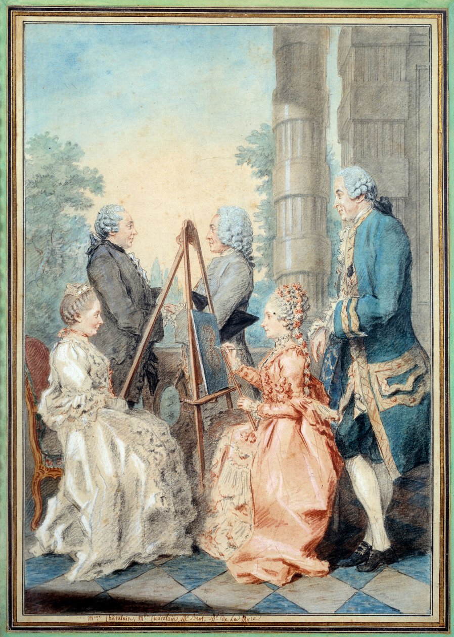 Pani i panna Chatelain, pan Brot i pan de la Myre. Akwarela autorstwa Louisa Carrogisa Carmontelle (1717-1806) autorstwa Carmontelle