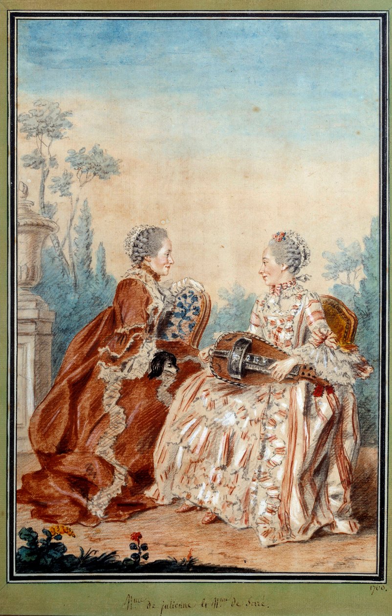 Madame de Julienne i Madame de Serre wykonujące akwarelową muzykę Louisa carrogis dit Carmontelle (1717-1806) XVIII wiek. Paryż, Muzeum Carnavalet autorstwa Carmontelle