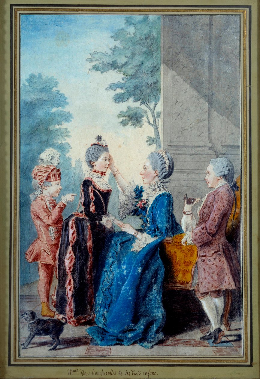 Madame de Roucherolles i jej troje dzieci Akwarela Louisa Carrogisa Carmontelle (1717-1806) XVIII-wieczny Paryż, Musee Carnavalet autorstwa Carmontelle