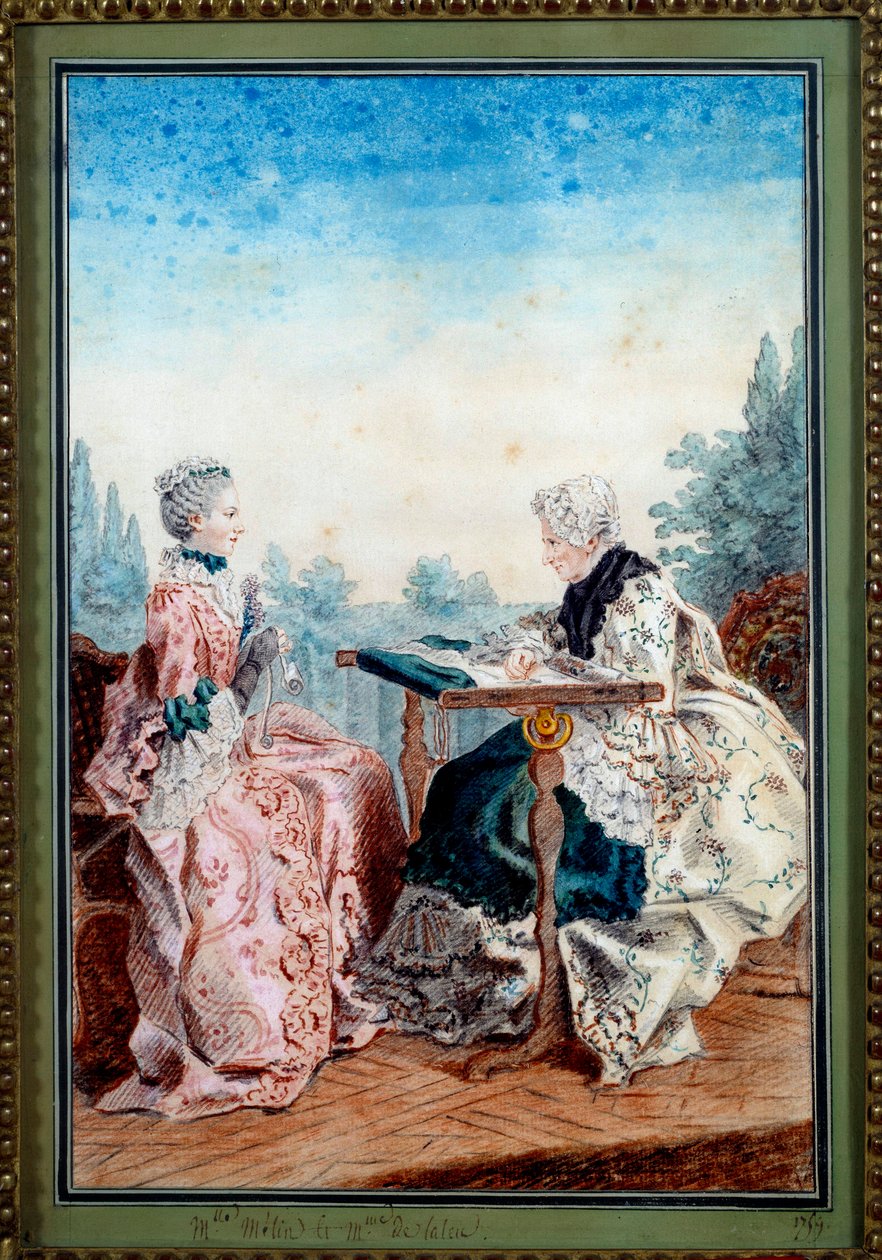 Mademoiselle Melin i Mademoiselle de Laleu robią akwarelę Louis carrogis dit Carmontelle (1717-1806) 1759. Paryż, Musee Carnavalet autorstwa Carmontelle