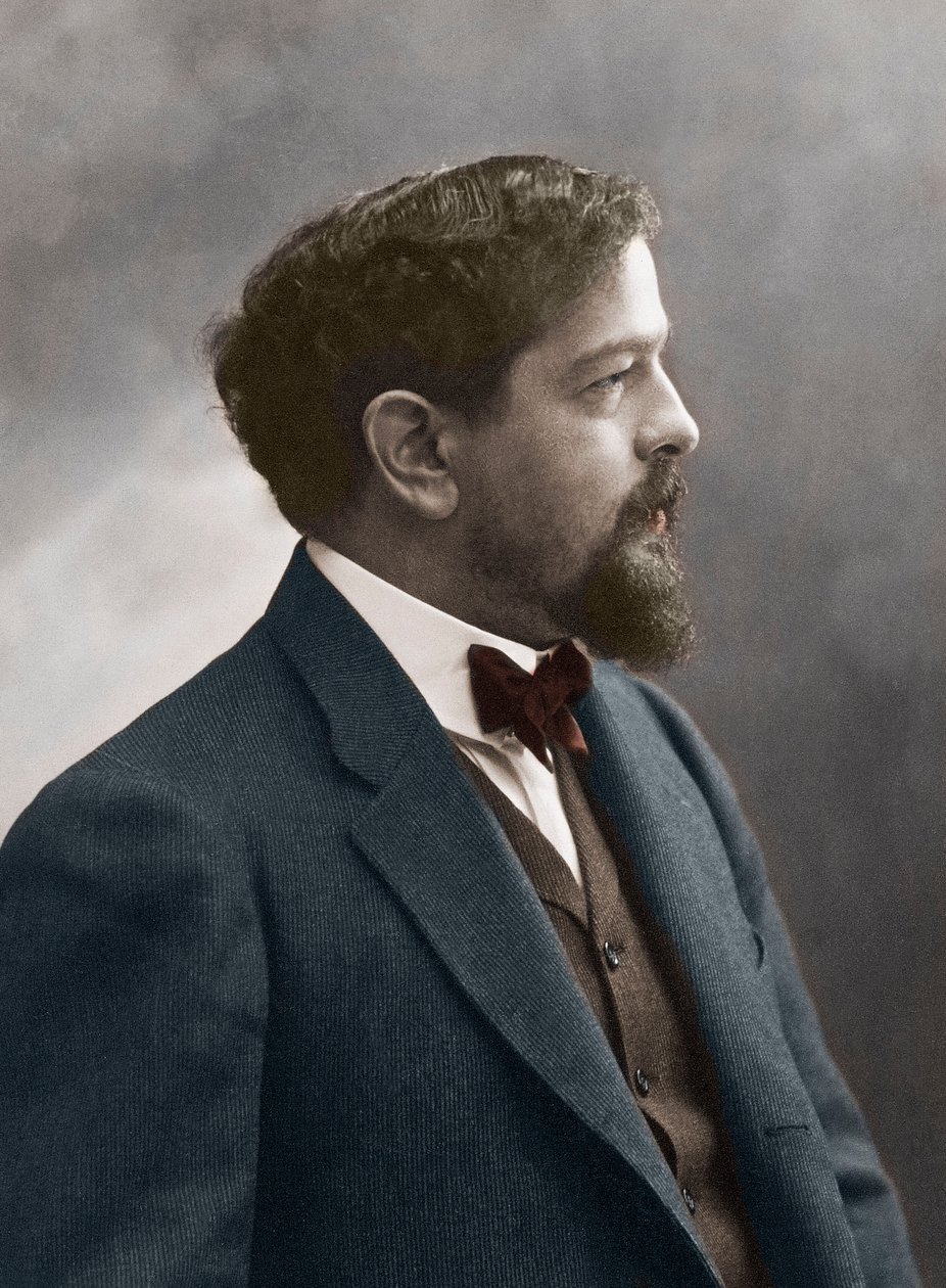 Francuski kompozytor Claude Debussy (1862-1918) - Portret francuskiego kompozytora Claude Debussy (1862-1918) 1908 - fot. Nadar - kolorowanie cyfrowe autorstwa Nadar