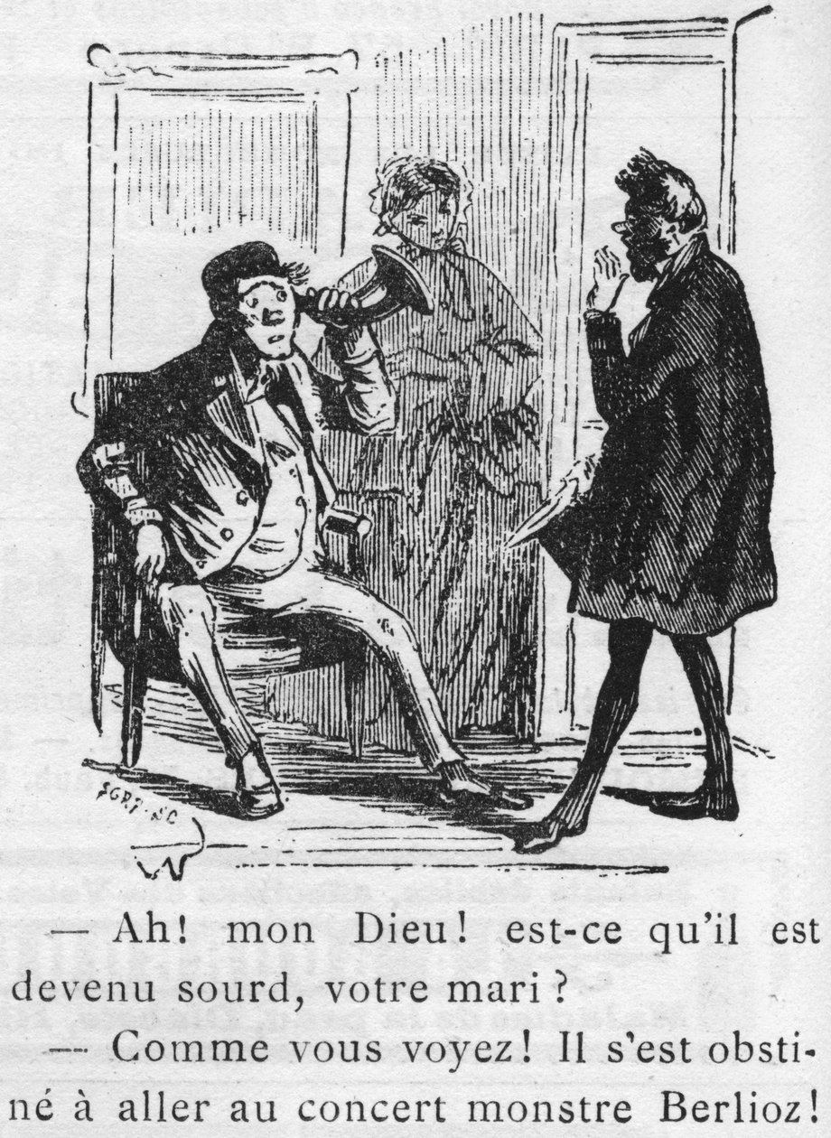 Karykatura o dziele Hectora Berlioza (1803-1869) zaprojektowana przez Nadara w 1856 roku dla Journal pour rire. autorstwa Nadar