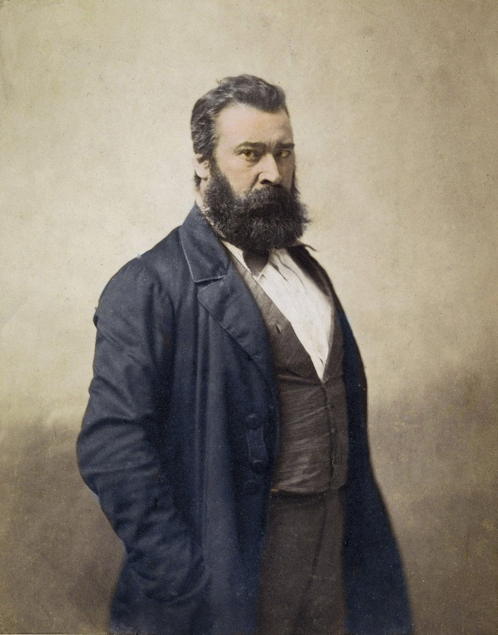 Jean Francois Millet (1814-1875) Francuski malarz ok. 1930 r. 1870 zdjęcie autorstwa Nadara - Cyfrowa kolorystyka - Portret de Jean-Francois (Jean Francois) Millet (1814-1875), malarz, grawer. Zdjęcie Nadara. 19 wiek autorstwa Nadar