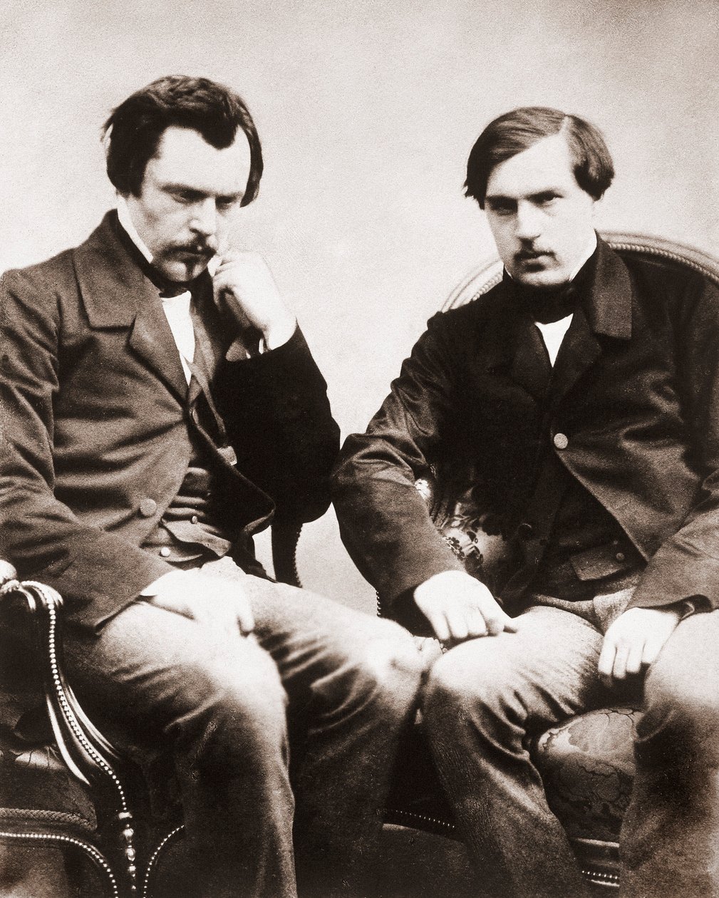 Bracia Edmond de Goncourt (1822-1896) i Jules de Goncourt (1830-1870) krytycy literaccy i francuscy pisarze, fot. Gaspard Felix Tournachon dit Felix Nadar (1820-1910) ok. 1855 autorstwa Nadar