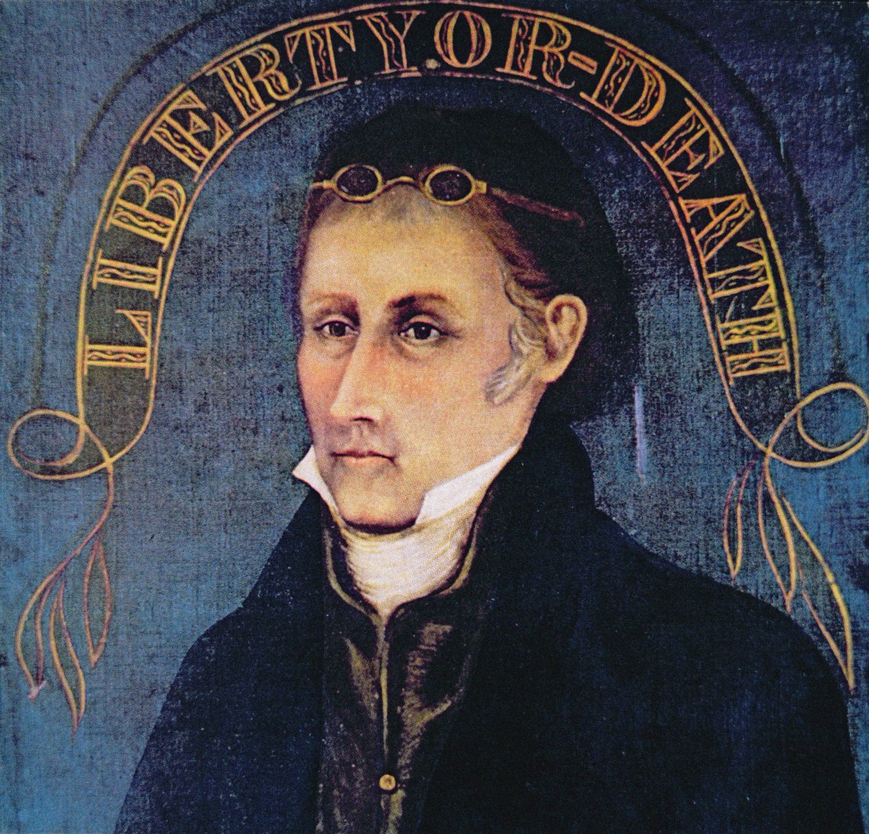 Patrick Henry, przedstawiony z napisem "Liberty or Death" (litografia kolorowa) autorstwa (after) American School