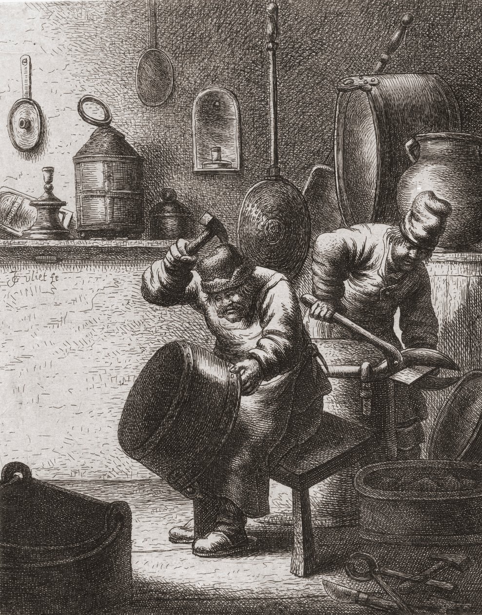 Miedziarze przy pracy w XVII wieku (druk) autorstwa (after) Dutch School