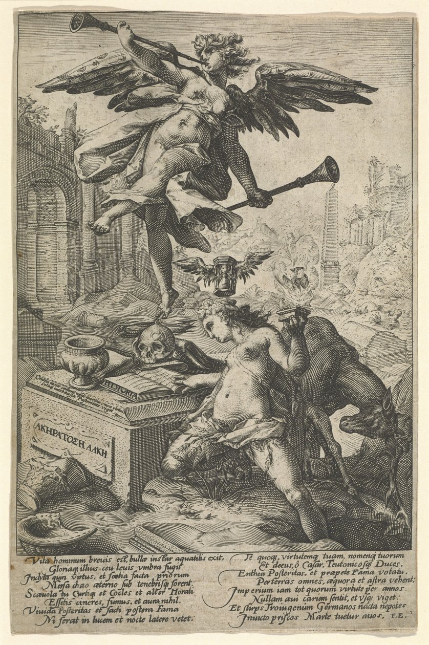 Sława i historia, po 1586 (rycina na papierze czerpanym) autorstwa (after) Dutch School