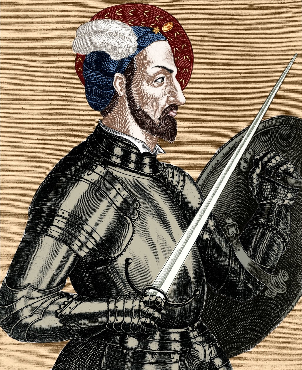 Karol Burbon (1490-1527), najwyższy dowódca armii francuskiej, rycina, kolorowy dokument autorstwa (after) French School