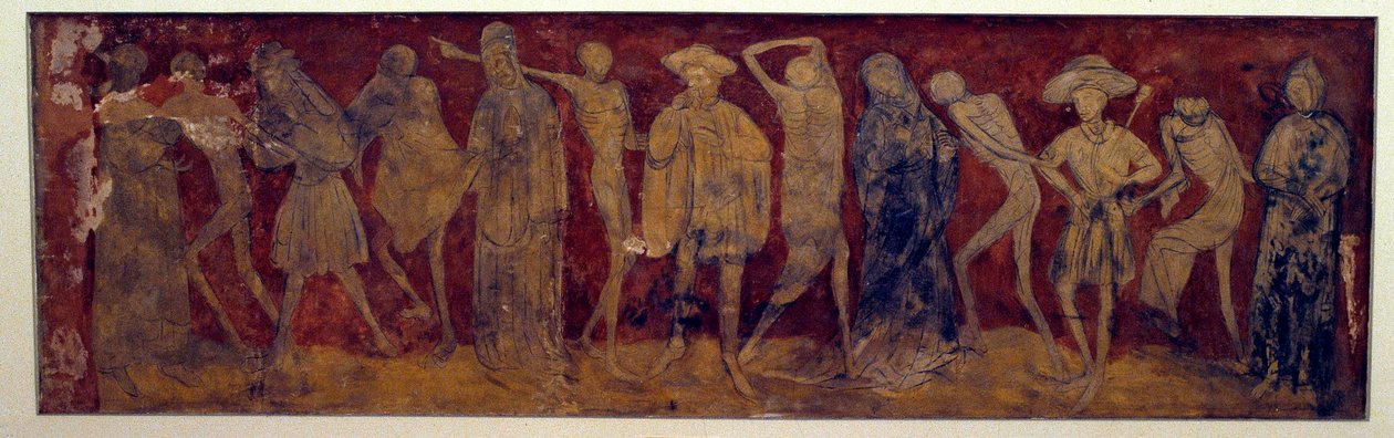 Wydanie fresku „La Danse macabre” przez starożytne opactwo La Chaise-Dieu (Chaise Dieu) wykonane przez Louisa Ypermana (1856 ok.?) 1894. Paryż, Muzeum Zabytków angielski autorstwa (after) French School