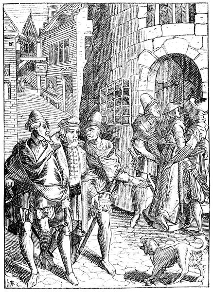 Więzienie proboszcza, rue de la Tannerie, Paryż, według drzeworytu w „Praxis Rerum Civilium” Joose de Damhoudera (1507–81) opublikowanej w Antwerpii autorstwa (after) French School